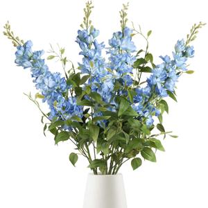 8PCS Blue Delphinium Artificial Flowers 29.5" Combo Clematis Greenery 23.6" Long Stem Flowers for Tall Vase Larkspur Silk Flowers Floral Arrangements Table Party Home Decor (Ice Blue)