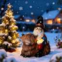 Magic Gnome Riding Highland Cow Statue - Wizard Gnome and Magic Book Outdoor Garden Decor, for Lawns and Yards, Gifts for Women