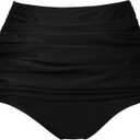 COCOPEAR Women's High Waisted Full Coverage Bikini Bottom Ruched Bathing Suit Bottoms for Women Tummy Control Swim Bottoms (Medium, Black)