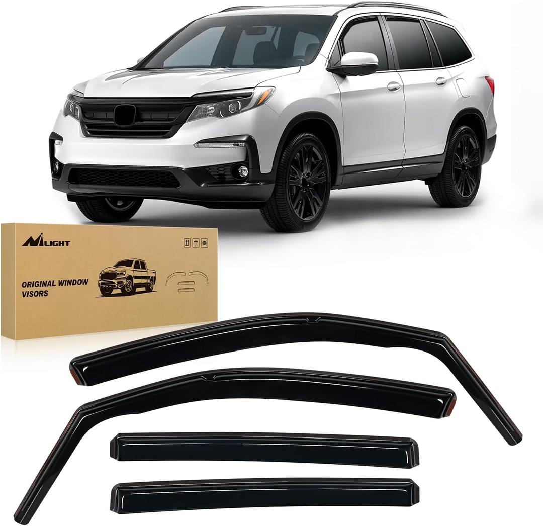 Nilight in Channel Rain Guards for Honda Pilot 2016-2022 Sport/EX-L/Special Edition/Trail Sport, Honda Passport 2019 2020 2021 2022 2023 Original Window Deflectors, Vent Window Visors-4PCS