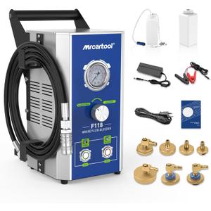 MR CARTOOL F118 Electric Brake Bleeder Kit, 110V Automotive Brake Fluid Oil Exchanger Machine with 7 Master Cylinder Adapters for All Vehicles