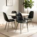 Set of 4 Black Dining Chairs – Modern Armless Kitchen & Dining Chairs, Faux Leather Upholstery, Ergonomic Backrest & Sturdy Metal Legs, 27 x 18 x 20