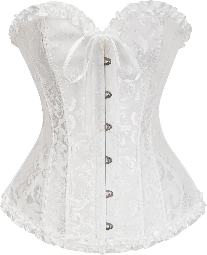 Bustier Corset Top for Women | Overbust Lace Up Waist Cincher Shapewear Lingerie (Small, White)