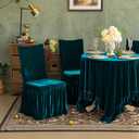 Velvet Chair Covers Set of 2 Retro Ruffle Flounces Trim Soft Decorative Luxurious Solid Malachite Green Farmhouse Vintage Washable Soft Stretch Dining Seat Slipcover Removable Parsons Chair Protector