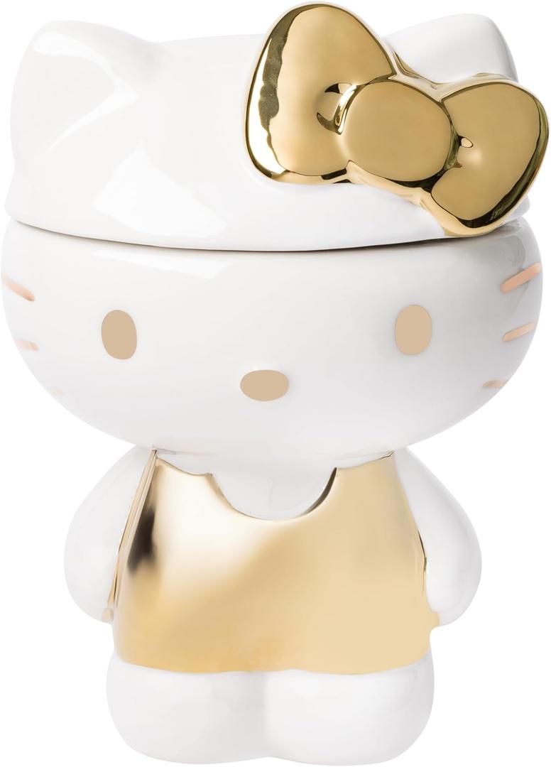 Silver Buffalo Sanrio Hello Kitty Gold Sculpted Ceramic Cookie Jar, 7 x 5.75 x 9.75