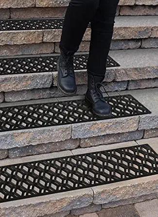 2x Rubber Stair Treads Non-Slip Outdoor 35”x10” (5-Pack) – Hexagon Anti-Slip Step Mat