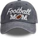 Distressed Football Mom Baseball Cap for Women, Adjustable Washed Embroidered Sun Hat for Mama (Gray)