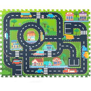 Foam Play Mat for Baby, Interlocking Foam Tiles, City Road Track Puzzle Mat 12 Pieces