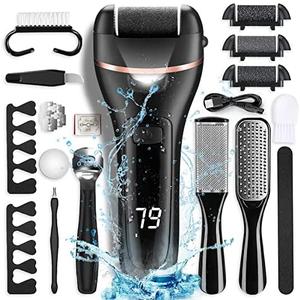Electric Foot Callus Remover with 3 Roller Heads 2 Speed Rechargeable,Professional Pedicure Pedicure Kit Waterproof Foot Scrubber File,Pedicure Tools,Foot Care for Dead Hard Cracked Dry Skin