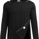 Deyeek Men's Post Shoulder Surgery Recovery Shirts Full Tear Away Long Sleeve Snap Chemo Port Access Shirt (Black, XL)