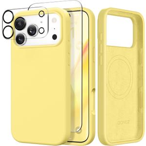 GONEZ Magnetic for iPhone 17 Pro Max Case, Compatible with MagSafe, [Screen Protector + Camera Lens Protector], Liquid Silicone Anti-Scratch Shockproof Protective Phone Case 6.9 inch, Yellow