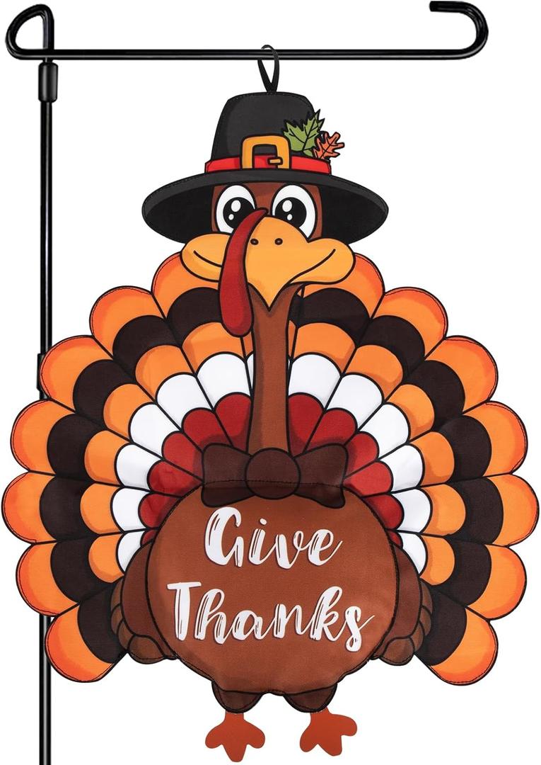 Thanksgiving Garden Flag Outdoor Decorations for Outside Double-Sided Printed, Large Fall Turkey Winter Autumn Yard Flags House Banner Yard Sign Seasonal Decoration