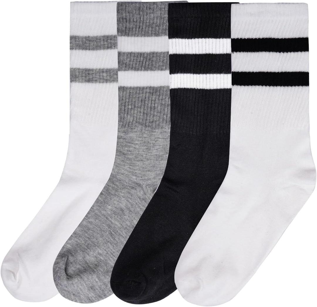 phnydreg 4 Pairs Slouch Striped Crew Socks Sporty Calf Casual Socks for Girl Women