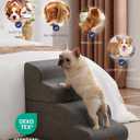 Beige Curved Dog Stairs Ramp for High Beds 22.8" H, 4-Step Dog Steps for Couch Sofa and Chair, Pet Stairs for Cats, Non-Slip Balanced Pet Steps