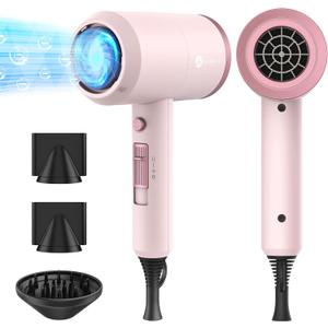 slopehill Professional Ionic Hair Dryer, Powerful 1800W Fast Drying Low Noise Blow Dryer with 2 Concentrator Nozzle 1 Diffuser Attachments for Home Salon Travel (Pottery Pink and Rose Gold)