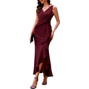 BeryLove Formal Wedding Guest Evening Midi Ruffle Dresses Prom Cocktail Party Mother of The Bride Dress (M)