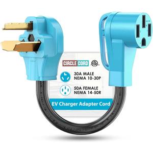 CircleCord NEMA 10-30P to 14-50R EV Charger Adapter Cord Compatible with Tesla Model 3/S/X/Y, 30 Amp Dryer to 50 Amp EV for Level 2 Charging, ETL Listed (Not for RV or Dryer)