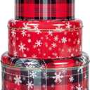 3 Pack Cookie Tins, Round Christmas Tins with Lids,Baking Cake Container for Storing Cookie, Cake, Snack, Candy, Chocolate, for Christmas, Halloween, Round Metal Nesting Containers(3 Sizes)