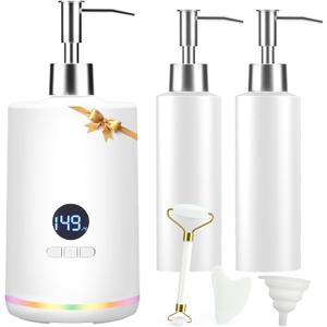 Oil Warmer for Massage, Yofuly Heated Body Lotion Dispenser Device with Gua Sha Roller Set, Electric Massage Oil Gel Bottles Heater with Ambient Lighting, White