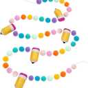 AnyDesign 8.2Ft Back to School Felt Ball Banner Colorful 3D Pencil Pom Pom Garland Welcome Back to School PreAssembled Bunting Banner for First Day of School Classroom Decorations