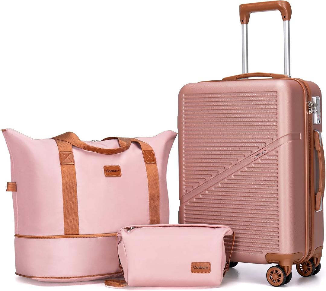 Cosbarn Carry On Luggage Set 22x14x9 Airline Approved, 3 Piece 20 Inch Lightweight ABS Hardside Suitcases with Wheels and TSA Lock, Durable Waterproof Travel Suitcase for Men Women