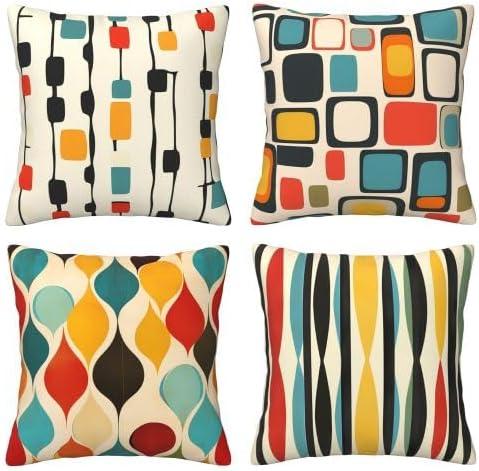 Worltoldb Throw Pillow Covers Set of 4 Decorative Soft Linen Fabric Square Cushion Case for Room Bedroom Sofa Car 18x18 (Mid Century, 18"x18")