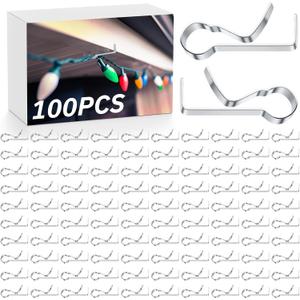 Shimeyao 100 Pcs Metal Christmas Light Clip Soffit Hooks Gutter Clips Facia Roof Gazebo Christmas Lighting Hooks Hangers for Hanging Outside String Lights Outdoor, Easy to Use