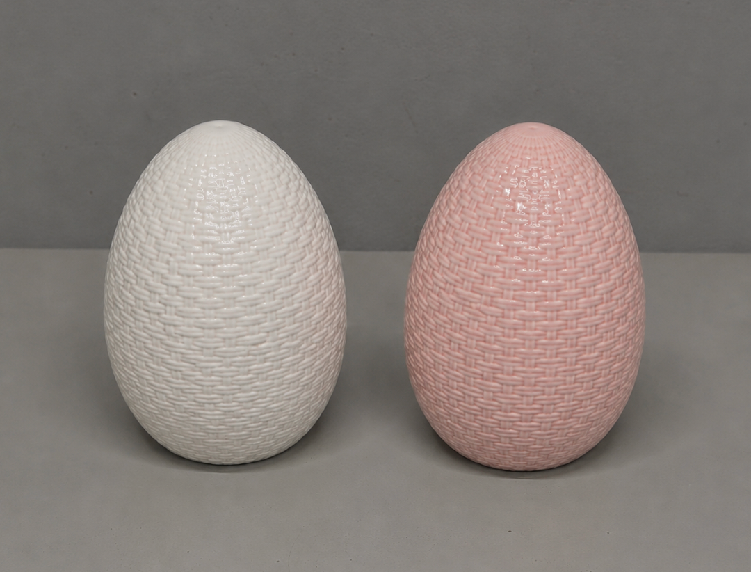 Pack Of 2 Boston International Egg Sculpture Tabletop Decor, 5.75", Pink And White