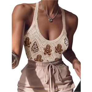 SOLY HUX Women's Cute Graphic Cami Bodysuits Sleeveless Fitted Leotard Holiday Going Out Tops