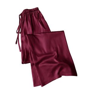SHENHE Women's Satin Wide Leg Pants Drawstring Flowy Dressy Silky Business Causal Beach Vacation Pants Burgundy Large (Red, XL)