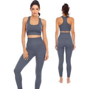 Workout Sets for Women 2 Piece High Waisted Seamless Leggings with Padded Stretchy Sports Bra Sets Gym Clothes (Large, Grey)
