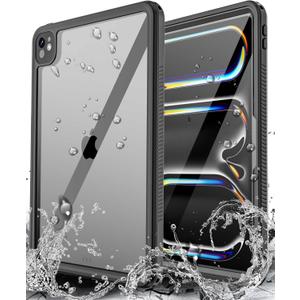 Hualele Waterproof Case for iPad Pro 11 inch M4(2024),Shockproof Drop Proof Full Body with Screen Protector Protective Cover with Lanyard and Kickstand (Black)