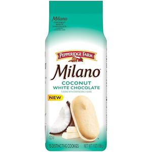 Pepperidge Farm Milano White Chocolate Coconut Flavored Cookies, 7 Oz Bag, 10 Pack, Best By 07/20/2025
