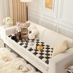 SmoBea Couch Cover for Dogs Washable, Funny Fuzzy Pet Couch Covers for Sofa, Couch Protector for Dogs Plaid Protective Couch Cover, Anti-Slip Dog Bed Sofa Cover (27.6 * 59", Black)