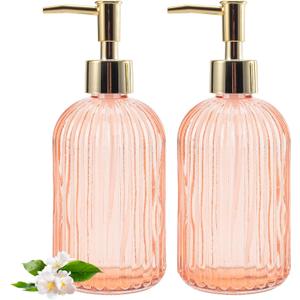 12 OZ Soap Dispenser,Pump Refillable Liquid Hand Soap Dispenser,for Bathroom,Kitchen,Dish Soap,Lotion, Stripe Soap Dispenser (Stripe Amber)