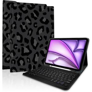 TopPerfekt for iPad Air 11-inch M2 2024/M3 2025 Keyboard Case, ipad Pro 11 (4th, 3rd, 2nd, 1st Gen 2022/2021/2020/2018) Detachable,Pencil Holder for iPad Air 4/5th 2020/2022 10.9" -Leopard BlackGrey