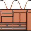 Backseat Hanging Organizer with Large Storage Bags | PU Leather, Large Capacity | Adjustable Straps, Waterproof & Collapsible | Universal Fit for SUVs, Sedans & Trucks | Brown, 37.8" x 18.1" - P810
