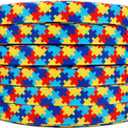 50 Yards 3/8 Inch Autism Awareness Puzzle Printed Grosgrain Ribbon Hairbows Craft Supplies