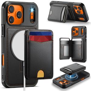for iPhone 17 Pro Case Wallet Compatible with Magsafe, RFID Blocking Magnetic Card Holder 2 in 1 Detachable Kickstand Shockproof Phone Case for iPhone 17 Pro 6.3" Black