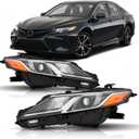 3 x Headlights Assembly Compatible with 2018 2019 2020 2021 2022 2023 2024 Toyota Camry L LE SE Headlamps Driver and Passenger Side, Chrome Housing Amber