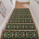 OJIA Floral Stair Treads Non-Slip Stair Runner for Wooden Steps Indoor 15PCS 30"x8" Carpet Stair Treads Stair Mats Staircase Step Treads for Kids, Elders and Dogs, Stair Covers, Black