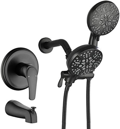 Tub and Shower Faucet Set Complete Dual Shower Head and Handheld 2 in 1 Combo Set Shower System with Tub Spout Tub and Shower Trim Kit Matte Black