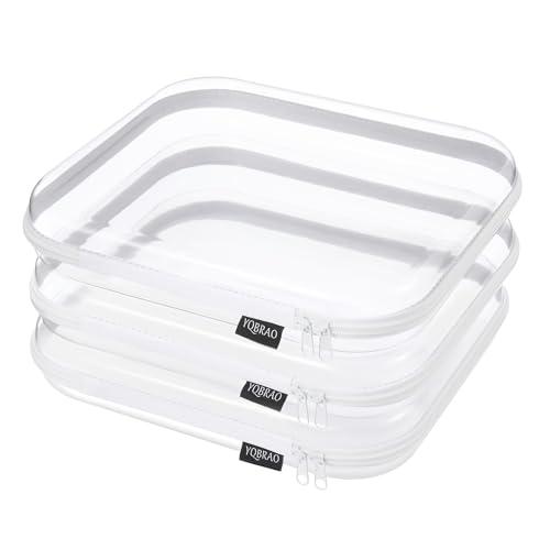YQBRAO 6PCS Clear Hard Shell Zipper Case, Clear Travel Cosmetic Bag, Toiletry & Makeup Case, Zippered Toy Storage Bins (White, 3 Pack (L))