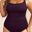 Women's Plus Size One Piece Swimsuit- Tummy Control Bathing Suit Ribbed Square Neck Swimwear 2025 (Purple, M)