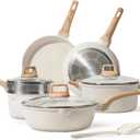 CAROTE Pots and Pans Set Nonstick, White Granite Induction Kitchen Cookware Set, 10 Pcs Non Stick Cooking Set w/Frying Pans & Saucepans(PFOS, PFOA Free)