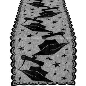 2 x Graduation Table Runner, Black Lace Table Runner, 2026 Graduation Party Decorations for Table, 12 X 72 Inch Lace Grad Cap Table Cover Centerpieces for Grad Decorations for Home Kitchen Dining Room