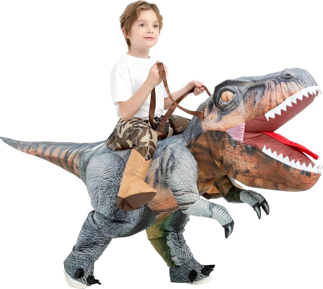 One Casa Inflatable T Rex Costume Kids,Blow Up Dinosaur Suit,Ride On Halloween Costumes for Boys Girls (4-6YRS)