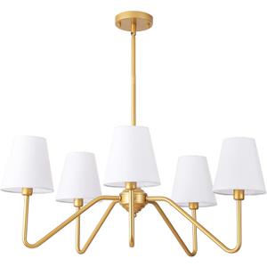 9MMML 30.5" 5 Arms Gold Chandelier, 5 Lights Kitchen Island Lighting with White Fabric Shade,Dining Room Light Fixture for Hallway Entryway Foyer Living RoomE12