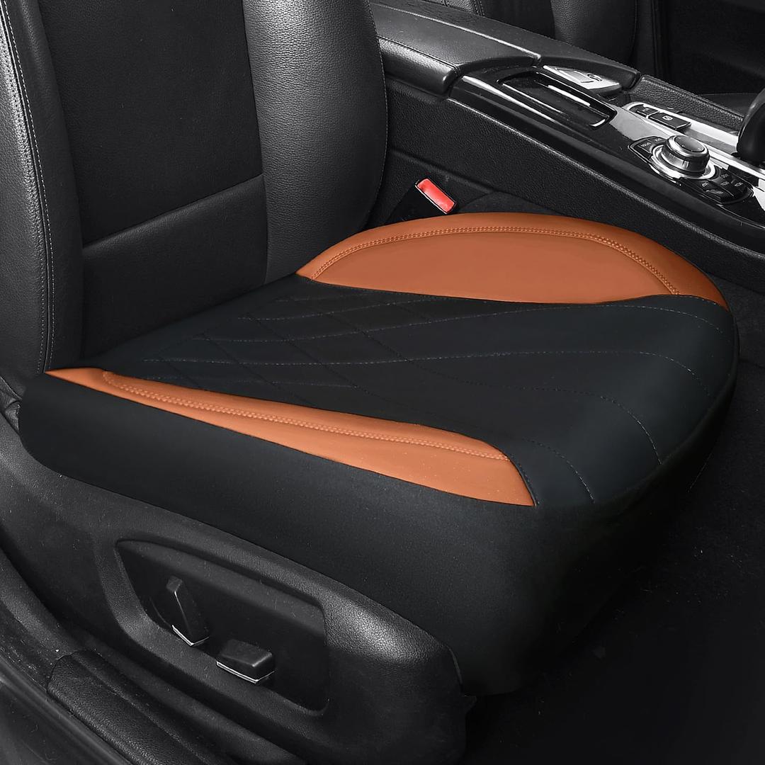 Car Seat Covers Full Set, Leather Car Seat Cushion, Ultra-Thin Breathable Materials, Suitable for Most Car SUV/Truck/Sedan/Automotive (Brown + Black, Single-Piece)