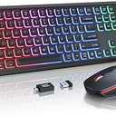 Wireless Keyboard and Mouse Combo, RGB Backlit, Rechargeable & Light Up Letters, FullSize, Soft Typing, Sleep Mode, 2.4GHz Quiet Keyboard Set for Mac, Windows, Laptop, PC, Trueque (Black)